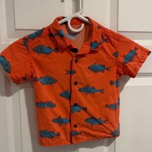 Cat & Jack Orange Fish Print Button Down Shirt